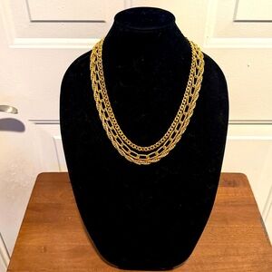 Stunning Monet 3 Layer Gold Tone Strand Chain Statement Necklace 22 inches